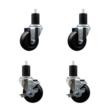 Service Caster 3.5'' Hard Rubber Wheel Swivel 1-3/4'' Expand Stem Caster Set 2 Brakes, 4PK SCC-EX20S3514-HRS-2-TLB-2-134